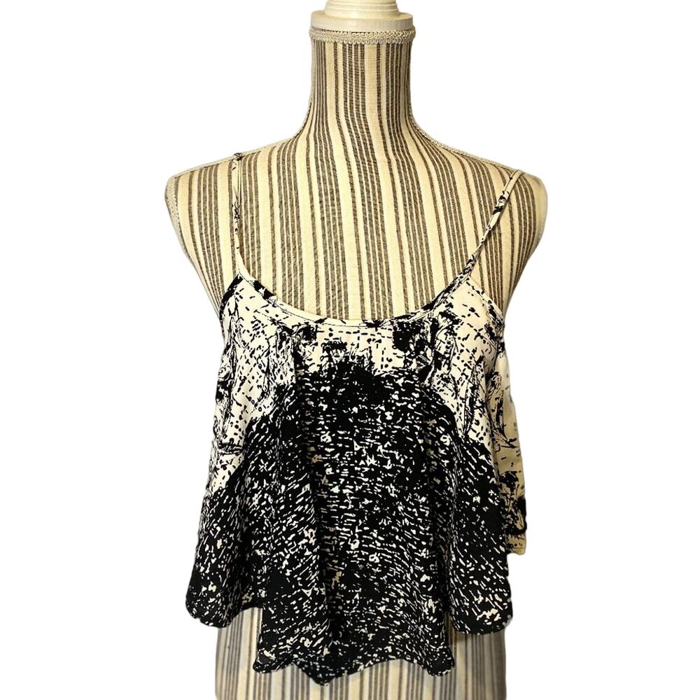 My Story Black White Mixed Print Spaghetti Strap Cropped Tank Top Womenβs Large